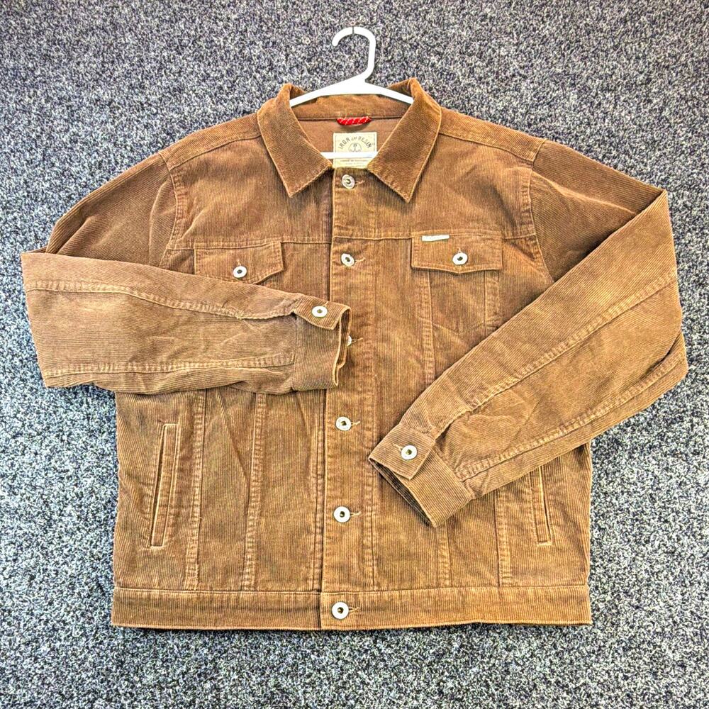 Iron and Resin Brown Cotton Trucker Jacket Button Front Men’s M